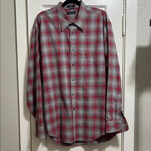 Nautica Men's Casual Red and Gray Checkered Shirt